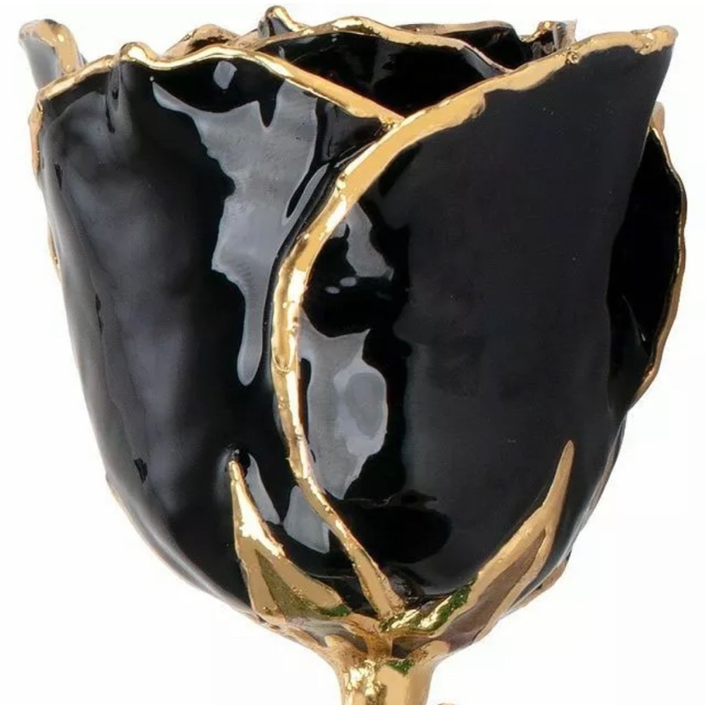 Black Gold Trimmed REAL Lacquered Rose - Picture 3 of 4
